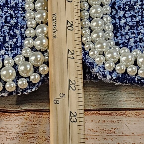 Kate Spade New York Gabrielle Blue Tweed Pearl-Trim Jacket Size 16 - Picture 13 of 14